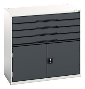 verso drawer-door cabinet with 4 drawers / cupboard. WxDxH: 1050x550x1000mm. RAL 7035/5010 or selected Bott Verso Drawer Cabinets1050 x 550  Tool Storage for garages and workshops